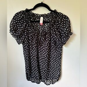 Women’s Black and White Polka Dot Ruffle Sleeve Sheer Top